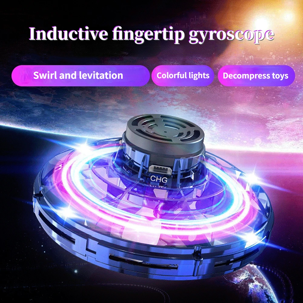 Flying Helicopter Spinner Fingertip Upgrade Flight Gyro Flyorb Hover Ball Mini Drone Aircraft Toy LED UFO Type Toy Kid Gift Color : Black|Blue|Red 