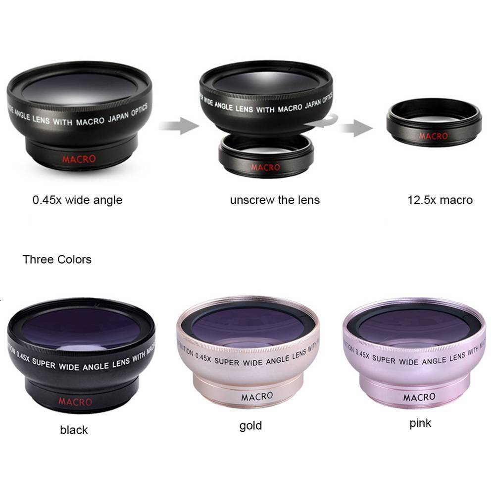 Professional 0.45X Wide Angle 12.5X Macro HD Camera Phone Lenses Phone Accessories Ships From : China|Russian Federation 