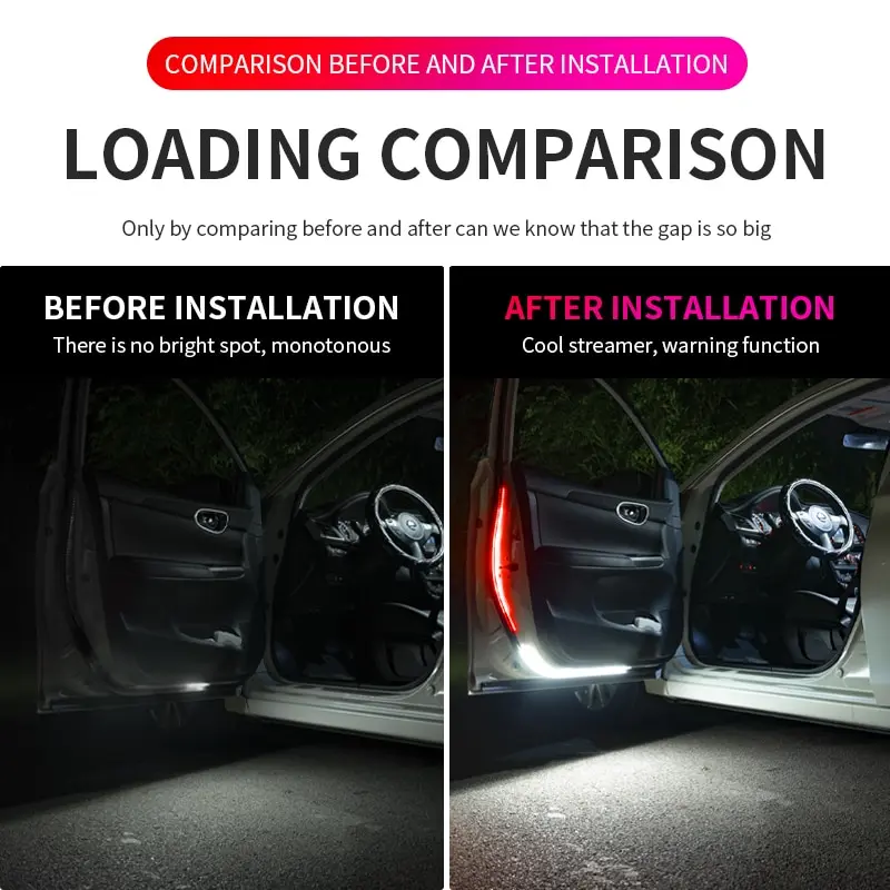 2pcs LED Car Door Opening Warning Atmosphere Light Strip 120cm Decoration Welcome Decor Ambient Lamp Safety Auto Accessories 12v Car Accessories Consumer Electronics Emitting Color : 2pcs 